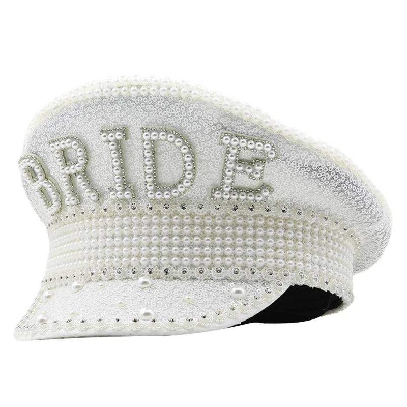 Rhinestones Bridal Hat for Wedding Glittering Fedora Sequin Hat Novelty-Party Hat Holiday Captain Hat for Bridal Shower 56 60cm 6