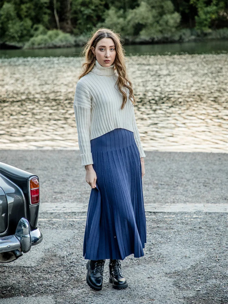 Women Maxi Skirts Female Knitted Long Dress Solid Color Knitting Skirt XS-3XL Plus Size Woman Autumn Winter Skirts
