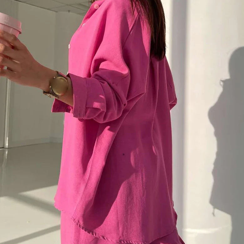 Women's Summer Suit with Pants Summer Loose Wide Leg Trousers Elegant Two Piece Suit Set for Women Buttons T-shirts Outifit