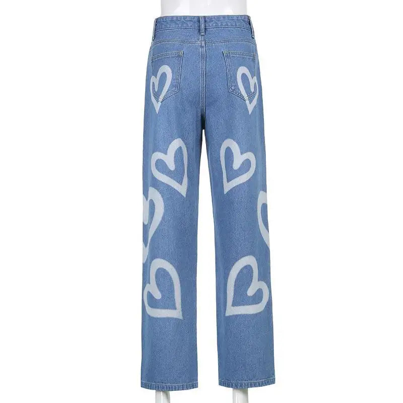 Casual Straight Brand Y2K Clothes Graffiti Printed Jeans Denim Streetwear Baggy Jeans Trousers Cropped Pants for Men