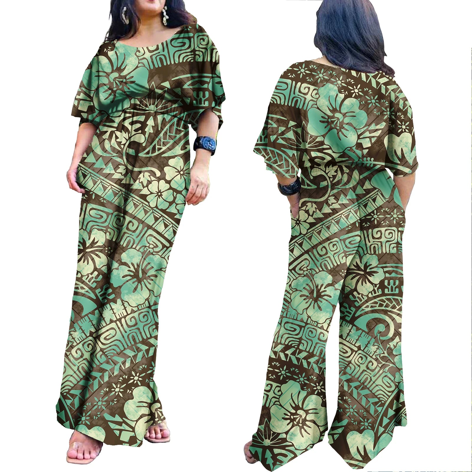 Plus Size Rompers for Women Hawaiian Zipper One Piece Jumpsuit Breathable Romper Polynesian Women Jumpsuit Playsuits
