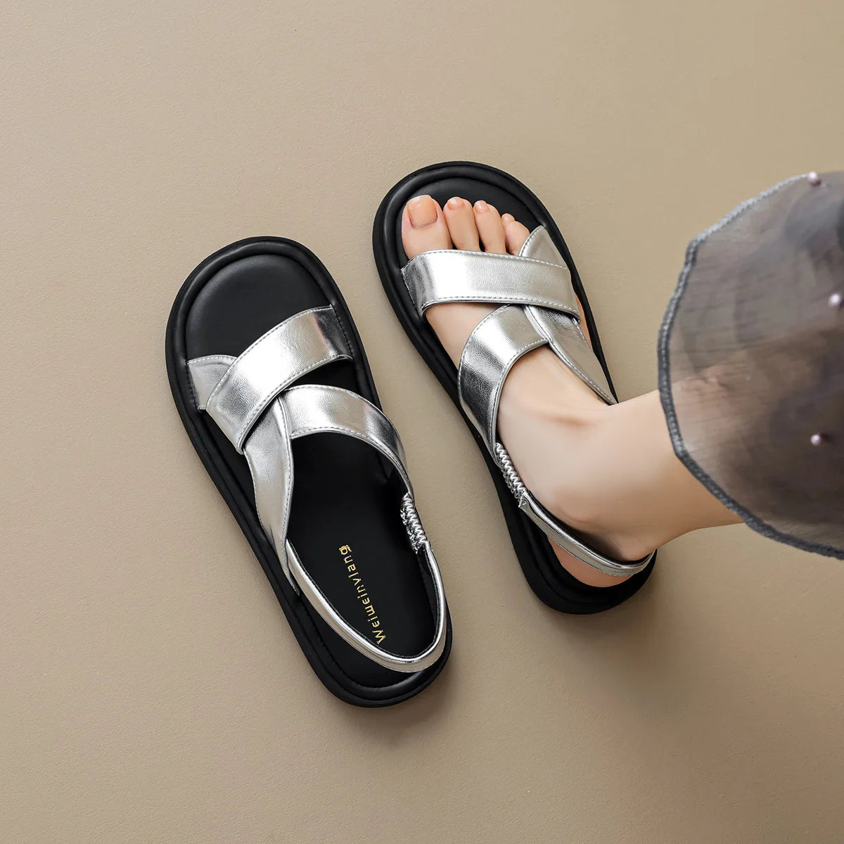 Summer Women's Outdoor Flat Sandals Korean Style Simple Fashion Flat Shoes Ladies Casual Shoes Size 41-43
