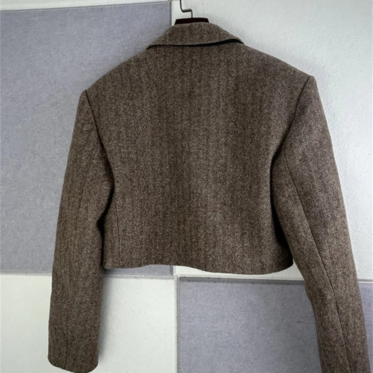 Women Notched Silhouette Short Jacket Tweed Single Metal Buttons Fashion New 2023 Ladies Coat Fall Winter