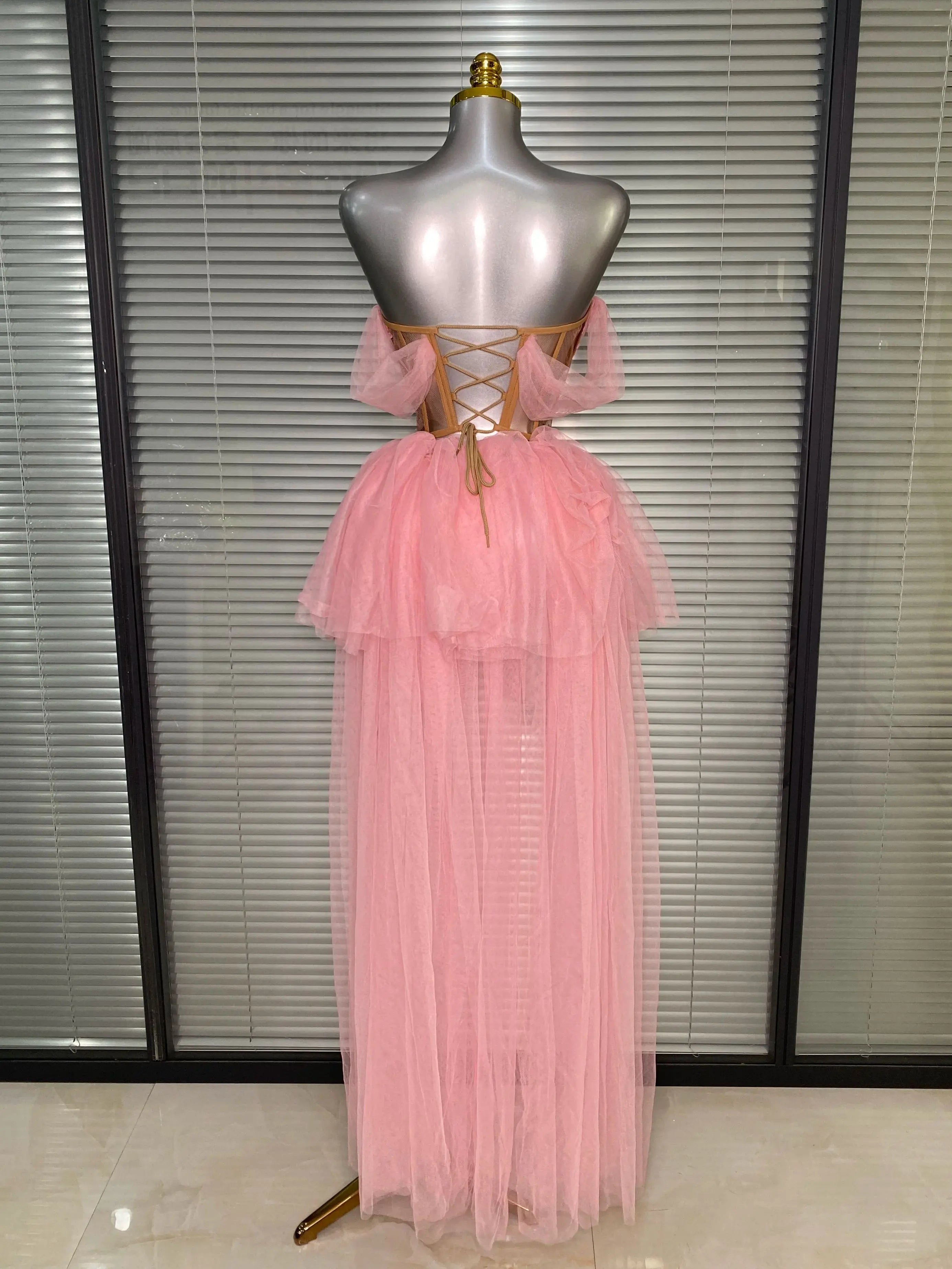 Celebrity INS Sexy Two Pieces Set Women Celebrity Adjustable Laced Pink Gray Black Skirt Suits Stage Costume