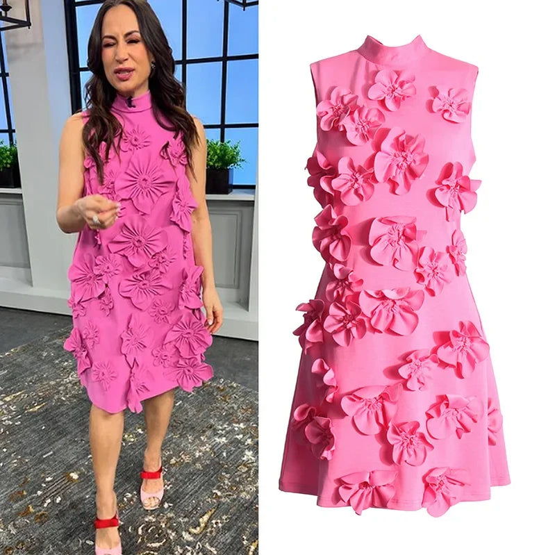 Elegant Ladylike Short Skirt Heavy Embroidery Splicing Belted Dress Women's Fashion Spring Arrival Sleeveless Dress