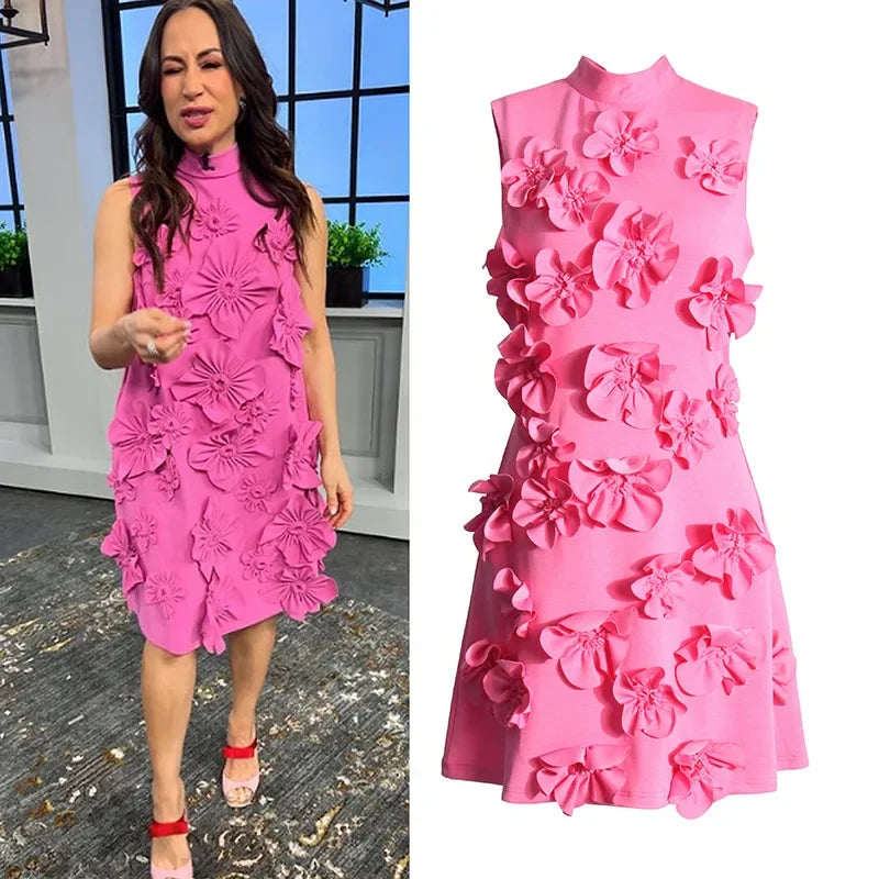 Elegant Ladylike Short Skirt Heavy Embroidery Splicing Belted Dress Women's Fashion Spring Arrival Sleeveless Dress