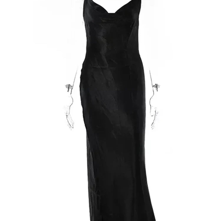 JULISSA MO Sexy Spaghetti Strap Backless Summer Dress Women Satin Lace Up Trumpet Long Dress Elegant Bodycon Party Dresses 2021 black