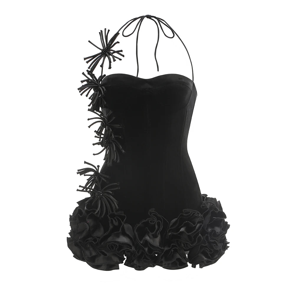 VC Chic Halter Sleeveless Style Corset Mini Dress with Unique Embellishments for a Special Night Out Evening Gown