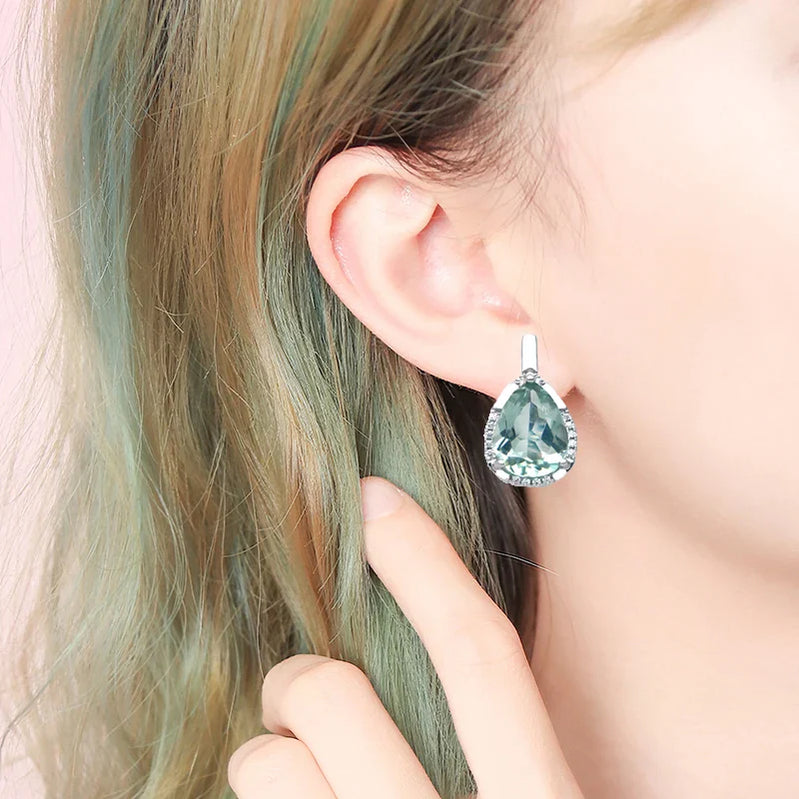 CSJ Elegant Natural Green Amethyst Earring Sterling 925 Silver Pear 8*12 Cut 10mm 5Ct Fine Jewelry for Women Lady Party Gift Box