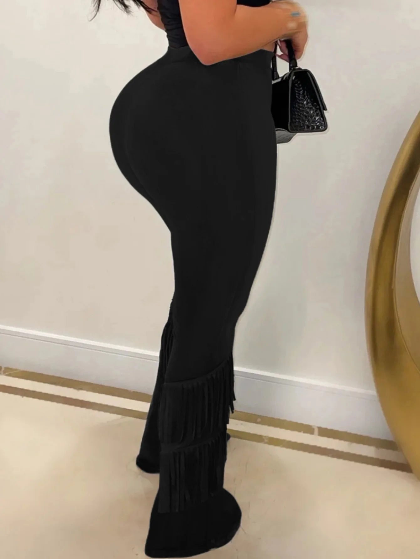 Plus Size pants High Waist Tassel Design Flared Pants Women's casual trousers Y2K slim pants High Waist Long skinny pants