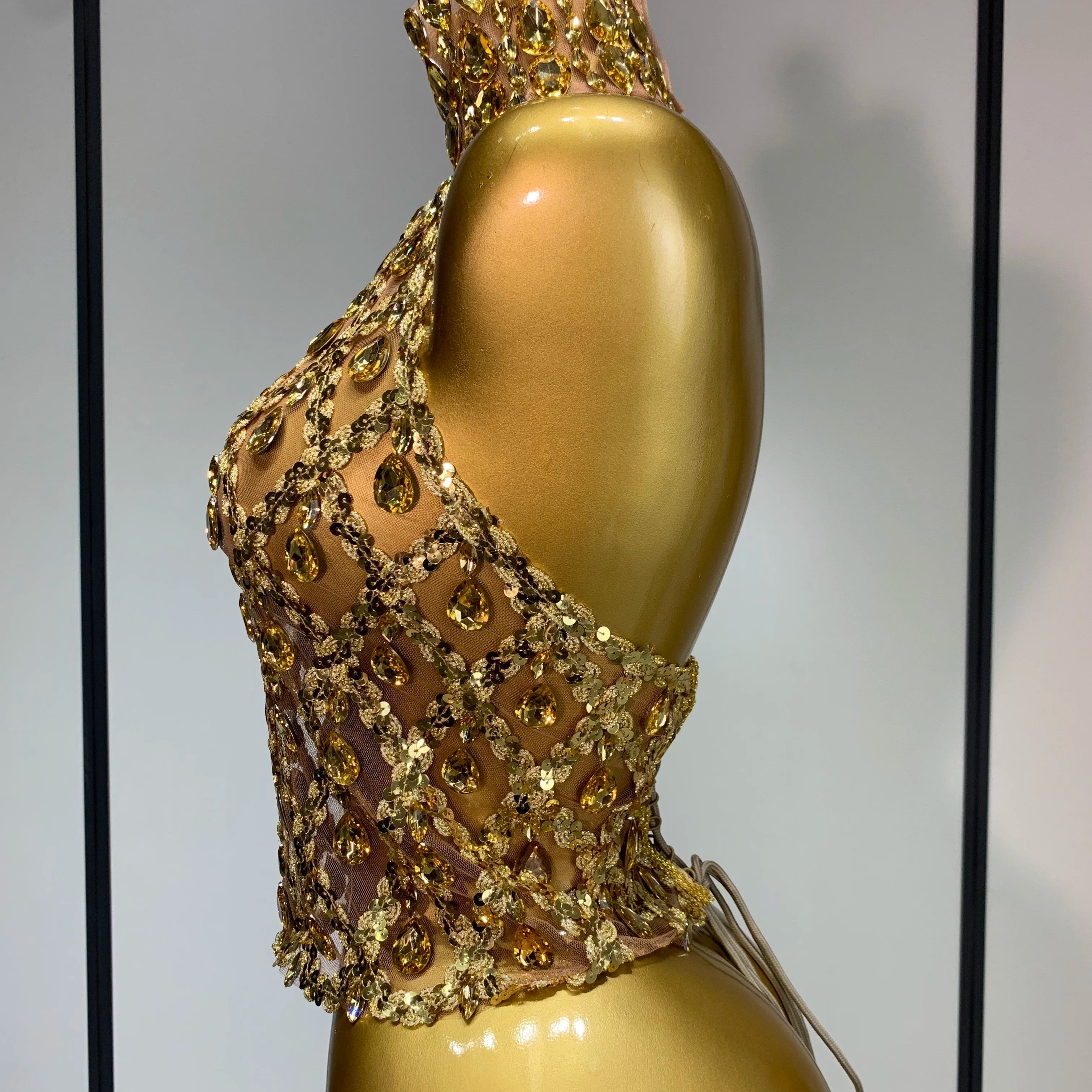 Shining Rhinestones Sexy Transparent Mesh Top Women Evening Party Celebrate Fashion Show Singer Dancer Nightclub Stage Costume