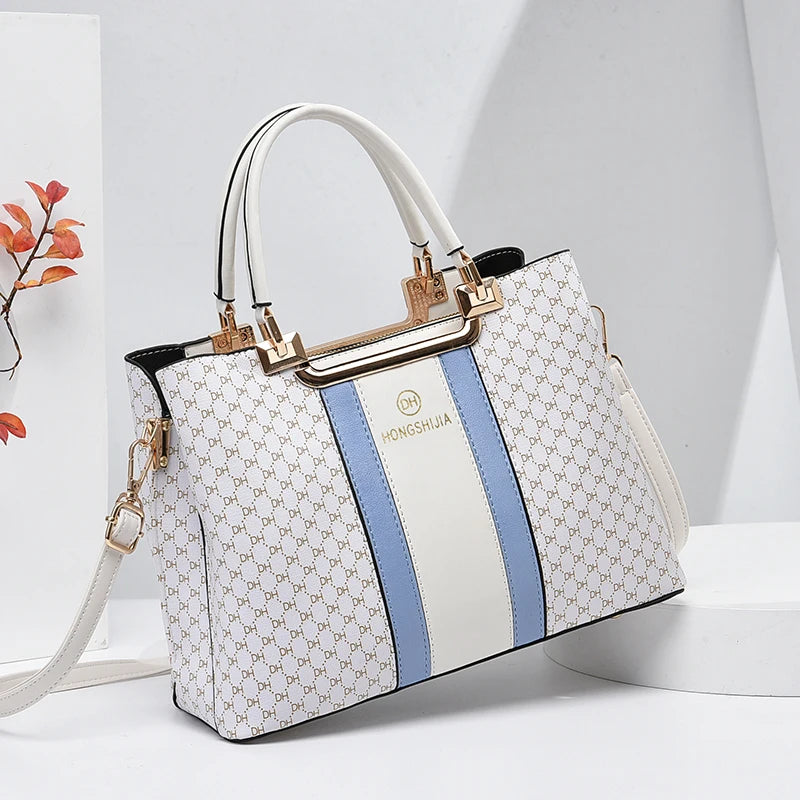 Plaid Pattern Shoulder Bag, Portable Handle Large Capacity Handbag, Detachable Strap Classic Shoulder Bag SKY BLUE