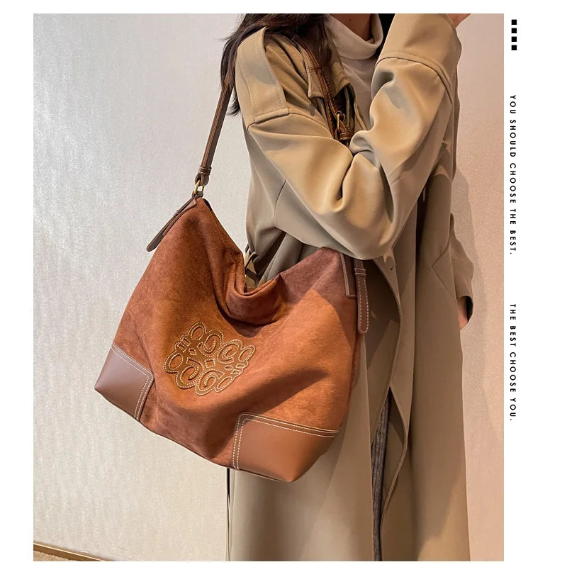 Women Luxury Brand Messenger Bags Retro Brown Crossbody Tote Bags Bucket Clutch Bag Shopping Large Capacity Travel Bag