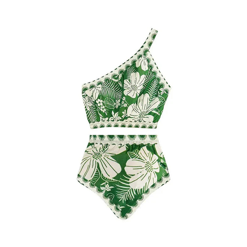 New 3PC Print Retro Swimwear Push Up Playa Women's Swimsuit One Piece Bodysuit Patchwork Bathing Suit Pads Female Set Two piece-1