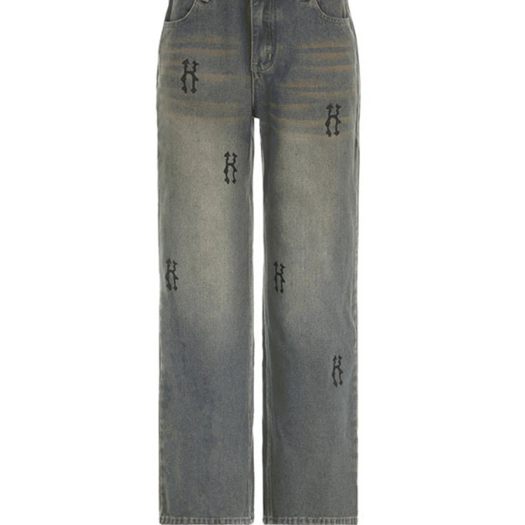Street 90s Letter Printed Y2k Low Waist Jeans Vintage Baggy Jeans Women Casual Denim Pants Female Sexy Bottom Retro
