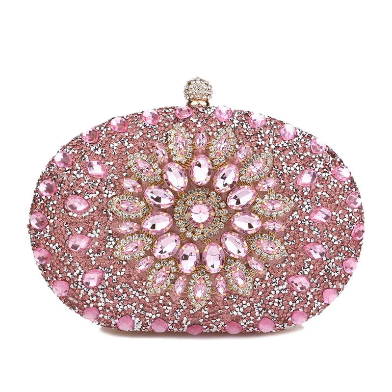 Rhinestones Women Bags Hollow Out Style Fashion Evening Bags Chain Shoulder Handbags Party Wedding Day Clutch Purse YM3108pink
