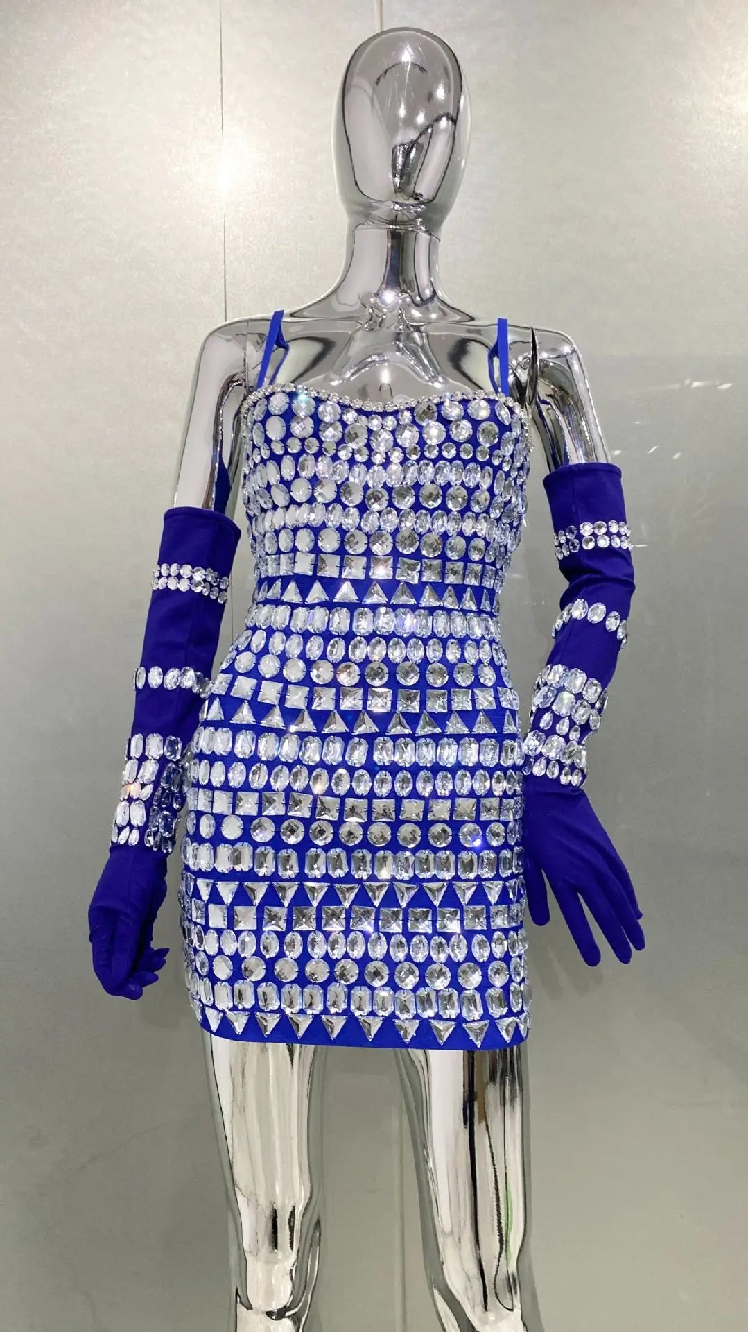 Dazzling Diamonds Strapless Mini Dress And Oversleeve 2 Pieces Fashionable Woman Birthday Party Outfit Performances Costume