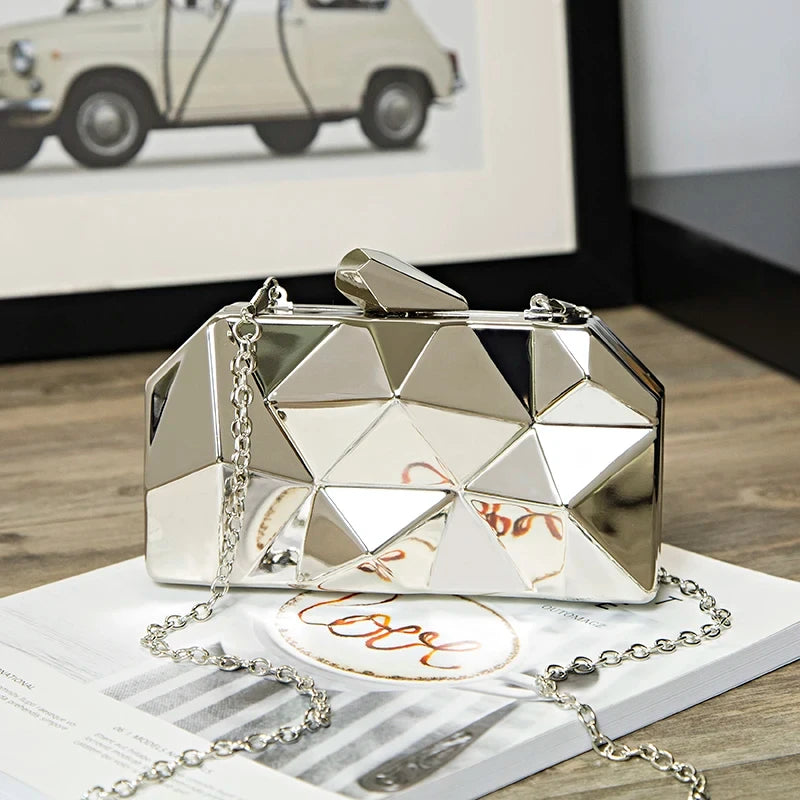 Gold Acrylic Box Geometric Evening Bag Clutch bags Elegent Chain Women Handbag For Party Shoulder Bag For Wedding/Dating/Party Sliver