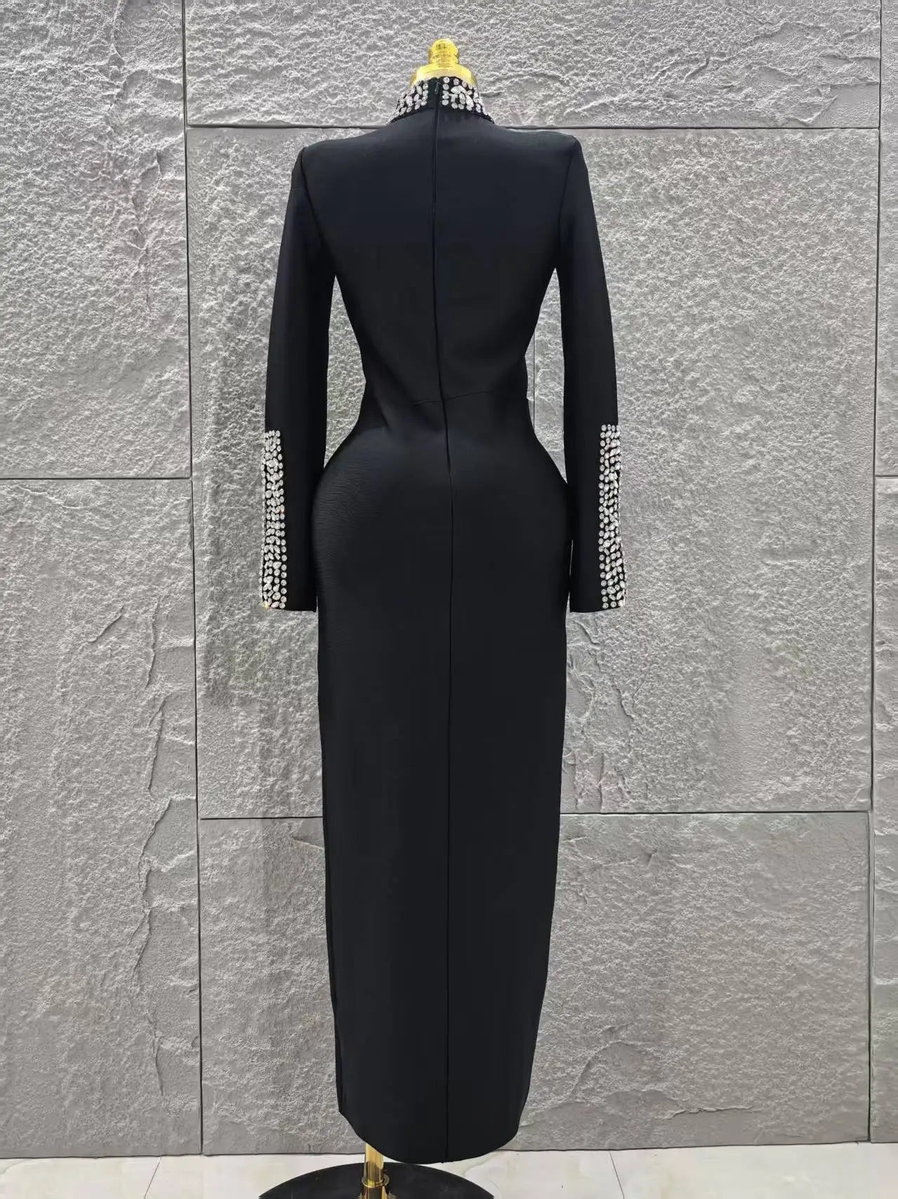 Women Long Sleeve Sparkly Crystal Bodycon Long Bandage Dress Elegant Evening Party Cocktail Fashion Outfit