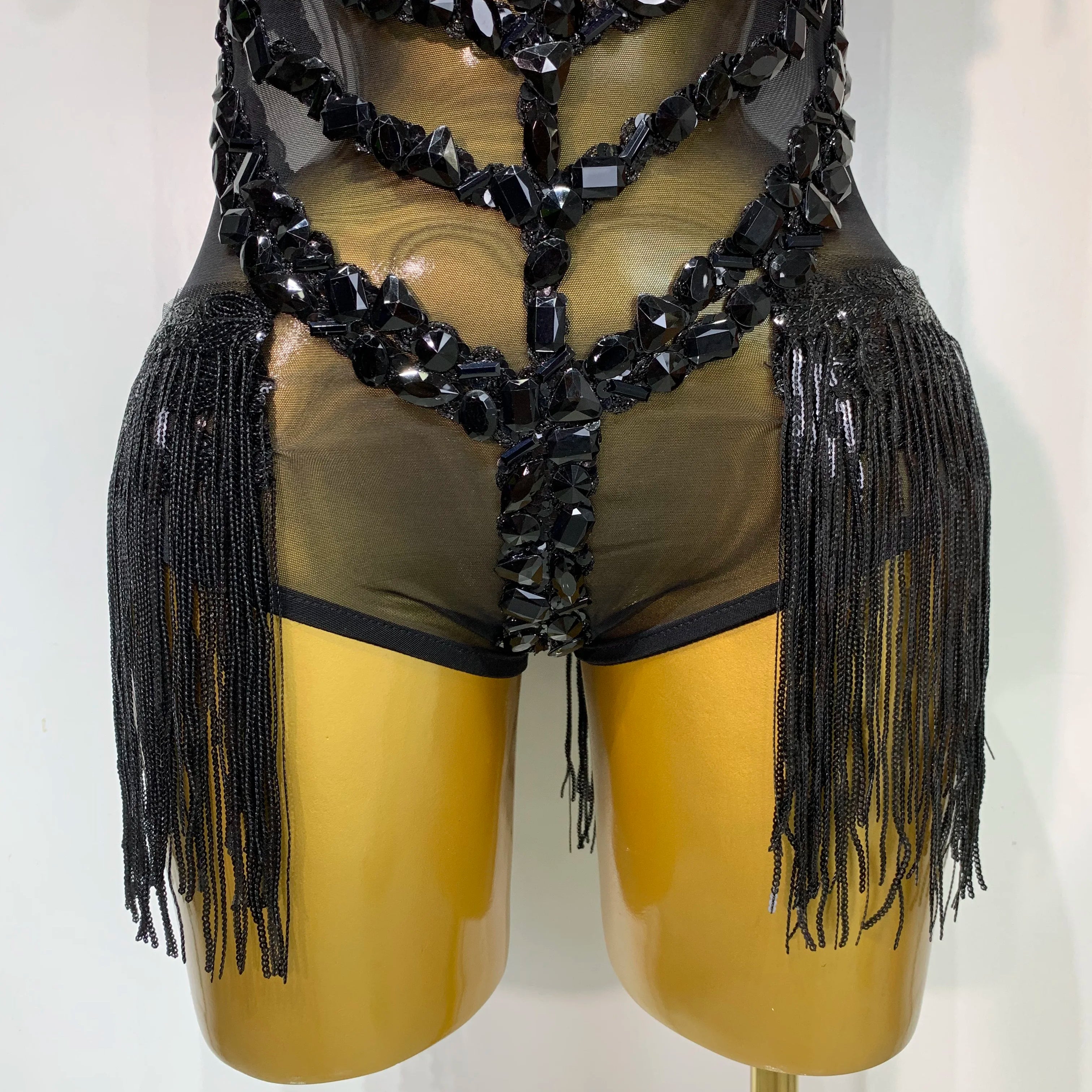 Sexy Mesh SeeThrough Black Rhinestone Bodysuit Singer Dancer Show Stage Outfit Celebrate Birthday party Club Performance Waer