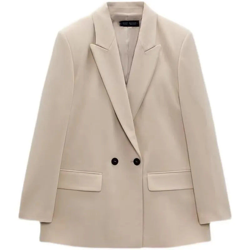 Spring/Summer Commuting Loose Leisure Fashion Suit Lapel Loose Double Breasted Blazer champagne