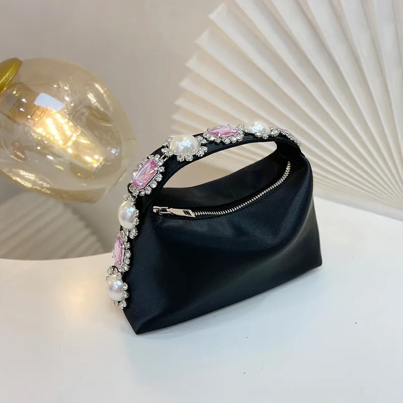 Handbag Luxury Shiny Crystal Purses Designer Rhinestones Clutch Purse Bag for women handle bag Women's bag purse eveing black (20cm<Max Length<30cm)