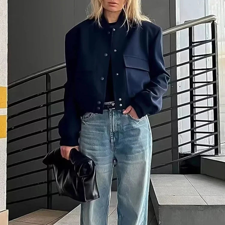 Vintage Solid Long Sleeve Bomber Jacket Spring Women Casual Coats Streetwear Female Elegant Lapel Zipper Jakcet