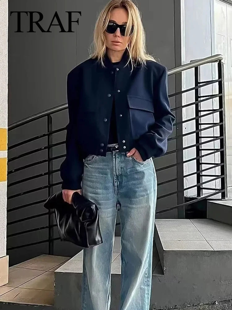 Vintage Solid Long Sleeve Bomber Jacket Spring Women Casual Coats Streetwear Female Elegant Lapel Zipper Jakcet