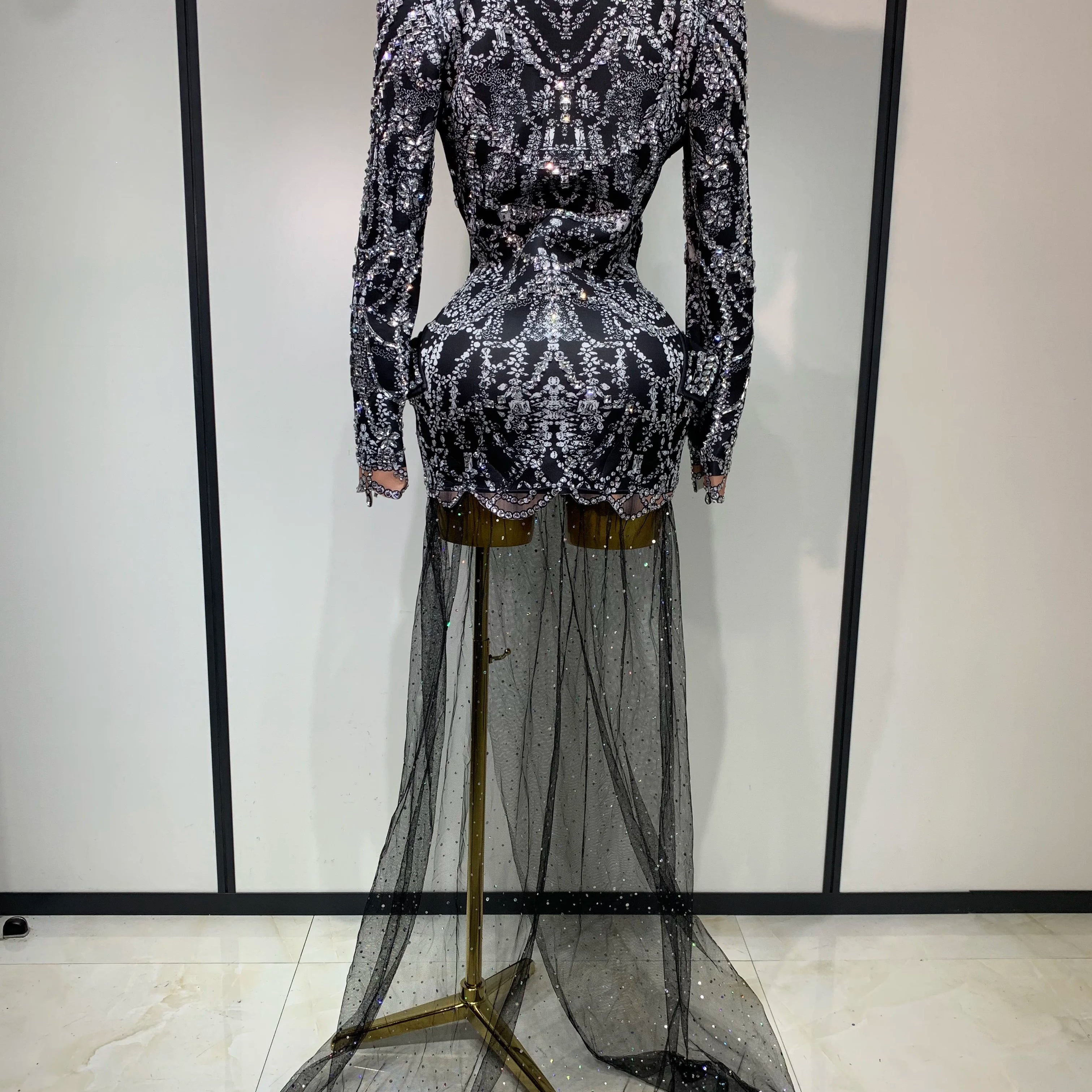 High Quality Luxury Nightclub Evening Birthday Dresses Stage Perform Outfit Sparkly Rhinestone Women's Elegant Party Sexy Dress