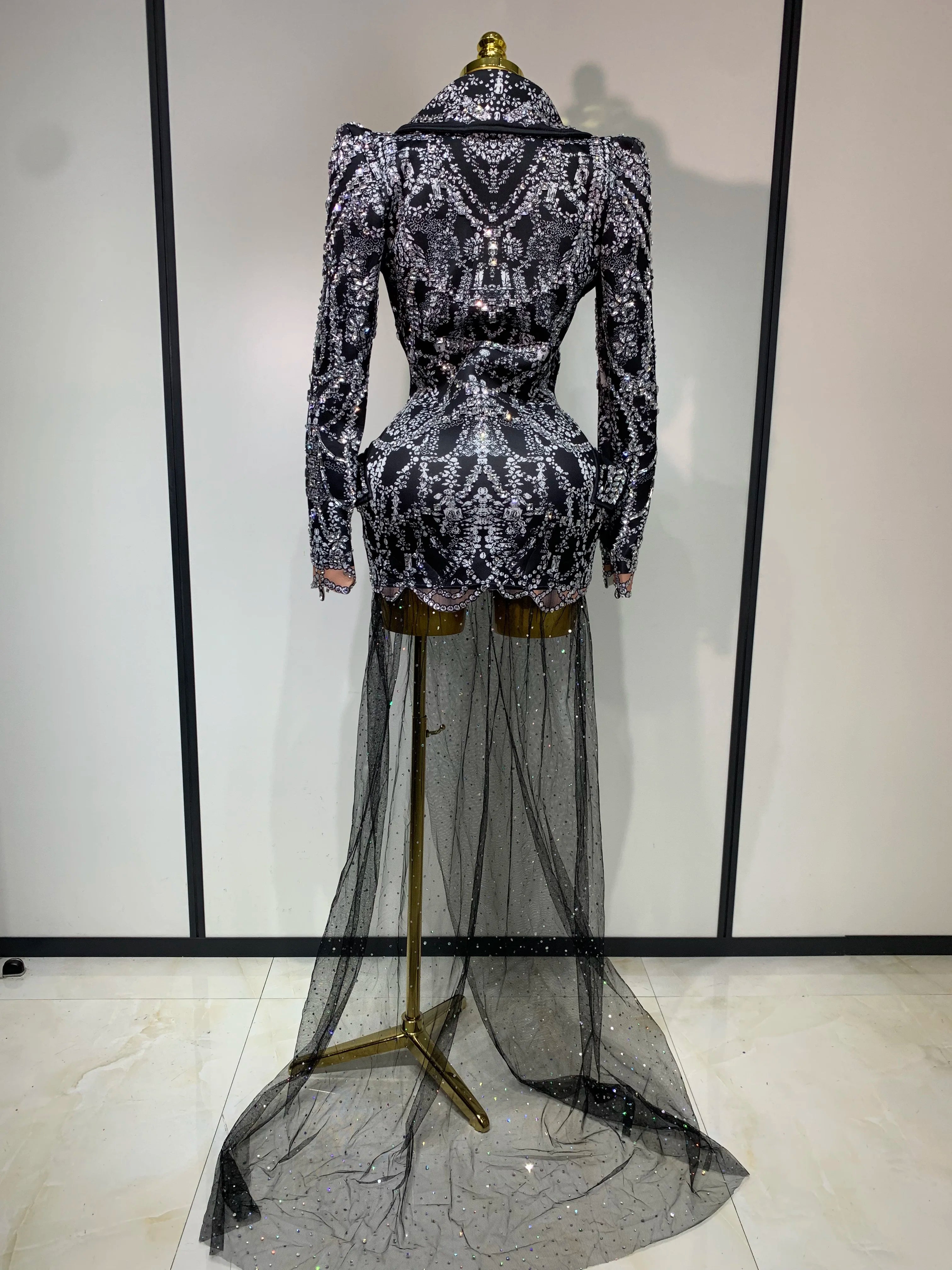 High Quality Luxury Nightclub Evening Birthday Dresses Stage Perform Outfit Sparkly Rhinestone Women's Elegant Party Sexy Dress