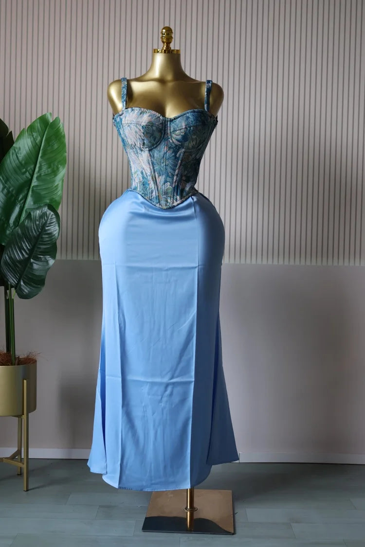 CM.YAYA Women's Dress Set Print Bow Corset Top and Maxi Long Skirt Suit 2025 Summer Elegant Evening Two 2 Piece Set Outfits