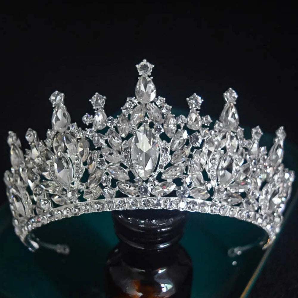 Korean Elegant Silver Color Crystal Tiara Crown For Women Girls Wedding Luxury New Bridal Queen Hair Dress Accessories