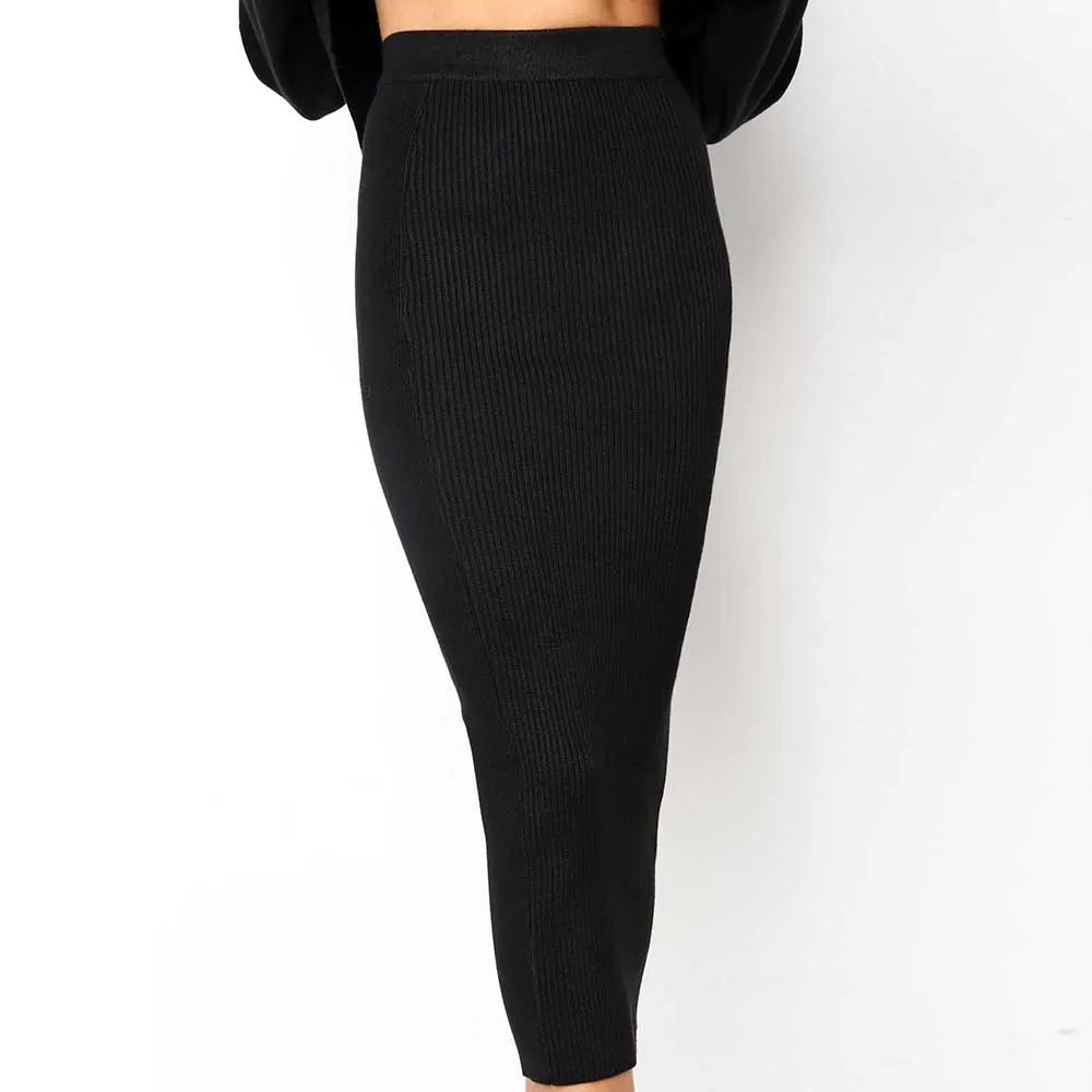 Skirts for Women Long Faldas Largas Knitted Bodycon Midi Slim Skirt New Spring Summer Jupe Femme Pencil Skirt Black Ropa Mujer