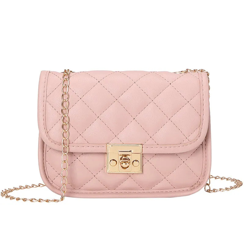 Fashion Female Shoulder Bag Rhombus Embroidered Solid Color Chain Women's Shoulder Crossbody Casual Trendy Phone Bag pink