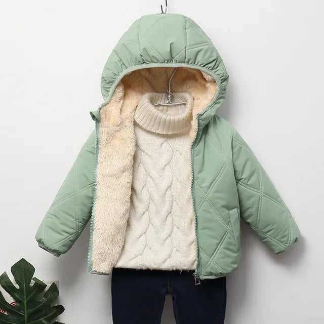 Baby Kids Coats Winter Thicken Jackets For Boys Warm Plush Outerwear Girls Fur Hooded Jackets Toddler Children Clothes Snowsuit green