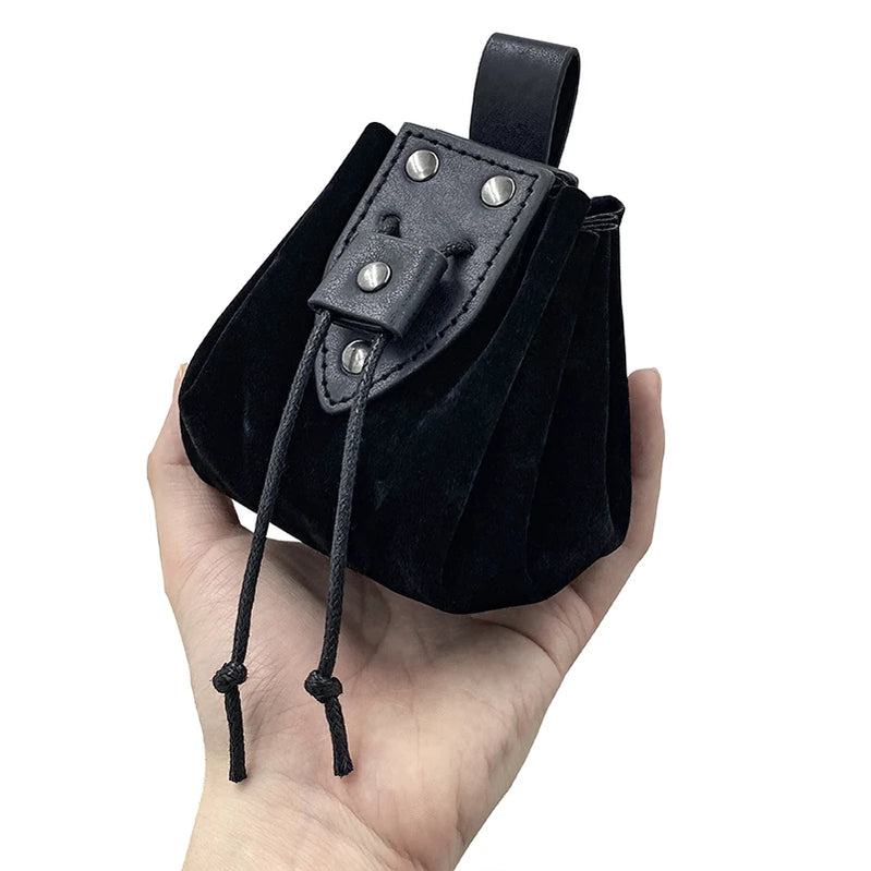 Unisex Medieval Vintage Money Pouch Bag Fanny Pack Belt Costume Props Faux Leather Cosplay Drawstring Bag Portable Coin Purse Black1