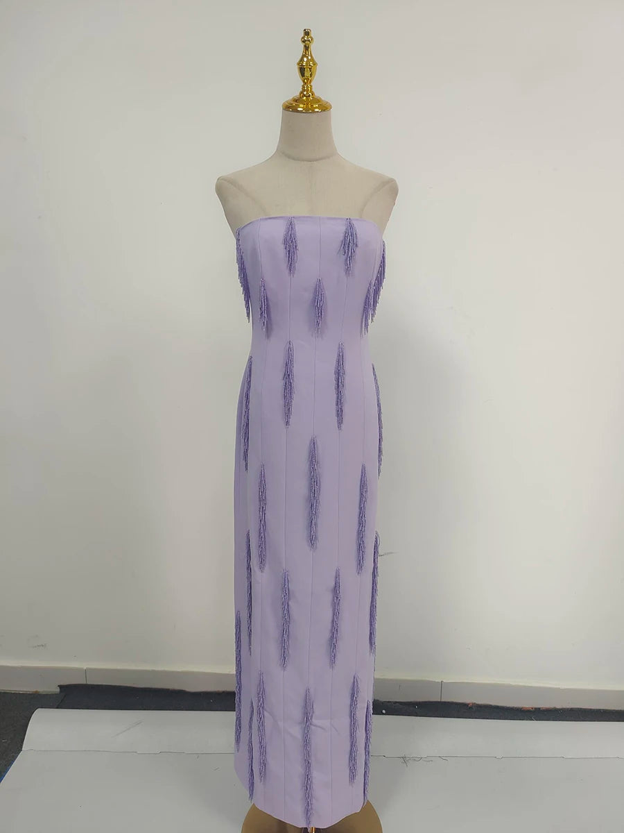 TWOTWINSTYLE Purple Slimming Spliced Bead Elegant Dresses for Women Strapless Sleeveless Temperament Dress Female Clothing New