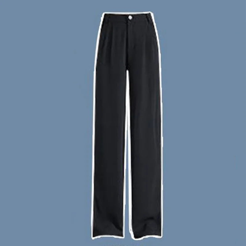 Large Women's Summer Set 2023 New Fashionable Shirt with Hanging Straps and Wide Leg Pants Three Piece Set Y2k Clothes Women Black wide leg pants