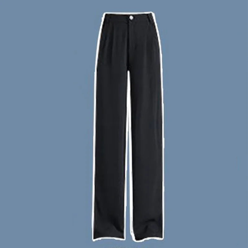 Large Women's Summer Set 2023 New Fashionable Shirt with Hanging Straps and Wide Leg Pants Three Piece Set Y2k Clothes Women Black wide leg pants