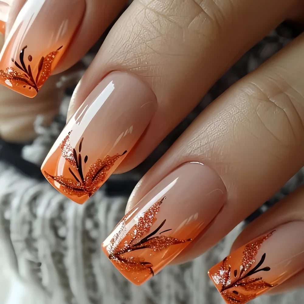 24 peças de unhas postiças de rosas vermelhas, flores longas, balé, design de unhas postiças francesas, cobertura total, pontas de unhas postiças vestíveis, arte