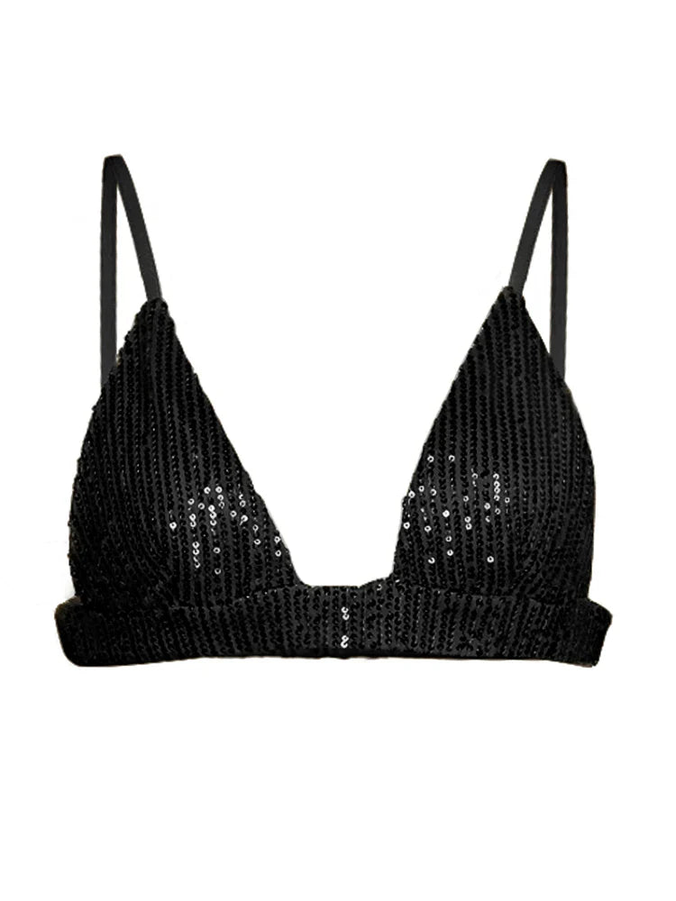 Tossy Sparkly Two-piece Set Party Outfits For Womens Sequin Top Blouse Shirt And Pants Suit Female Luxury Evening Tracksuit New Black Bra