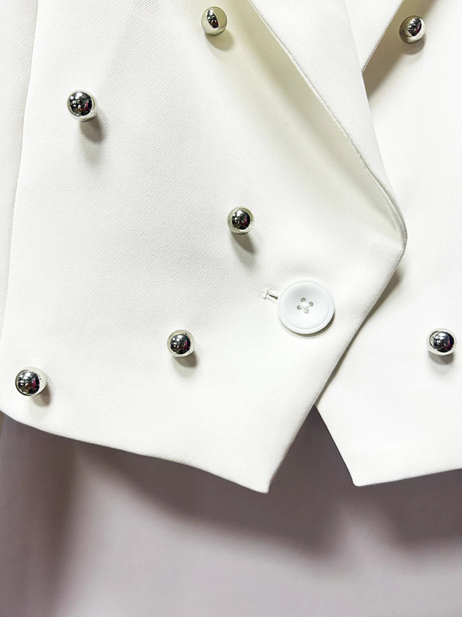 TWOTWINSTYLE Solid Slimming Spliced Bead Fashion Short Jackets for Women Lapel Long Sleeves Temperament Jacket Female Clothing