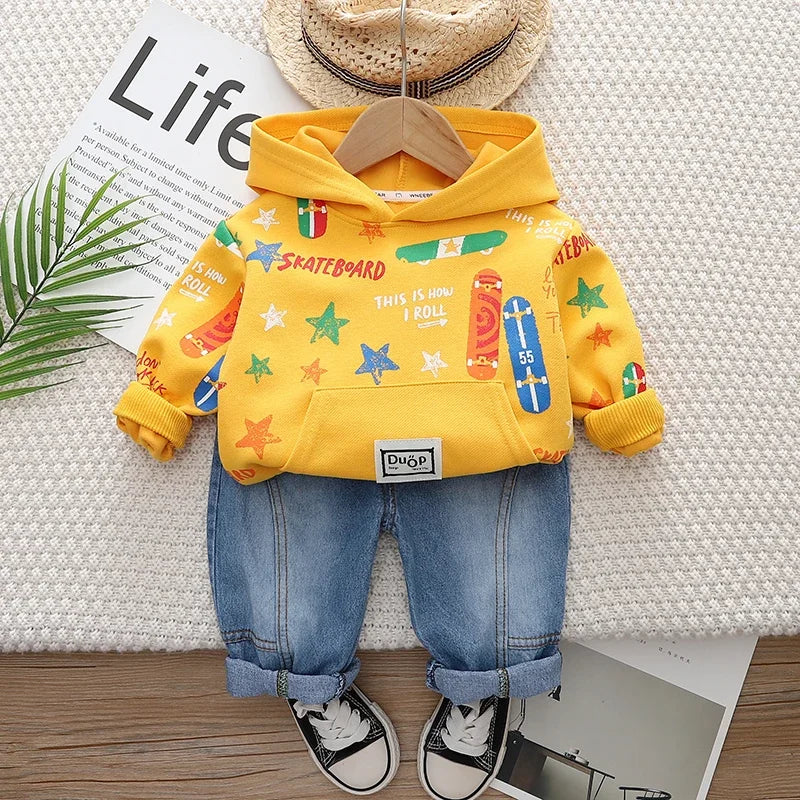 New Spring Autumn Children Boys Clothes Kids Clothing Suit Jacket Coat Pants Infant Cotton Tracksuits 2pcs/set 1 2 3 4 5 Years WN HUABAN YELLOW