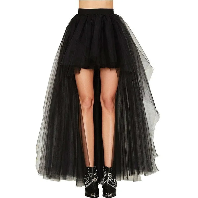 Women's Punk Skirt Female Gothic Tulle Skirt Long Skirt Ball Gown Black Mesh Shows Dance Party Skirts black