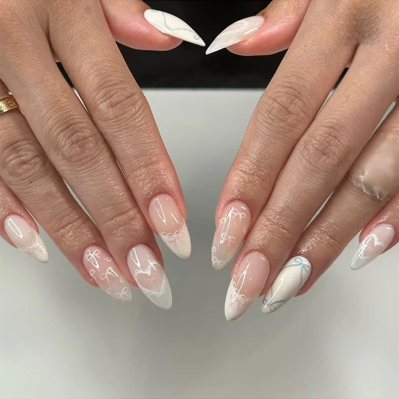 24Pcs Solid Nude Color Fake Nails with Jelly Glue Short Almond Press on False Nails Wearable Oval Finished Full Cover Nail Tips