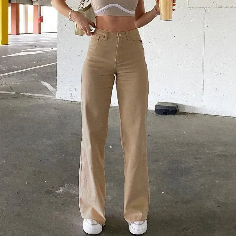 Solid Color Jeans for Women Loose and Slim European and American Style High-waisted Straight Pants for Women Casual Trousers