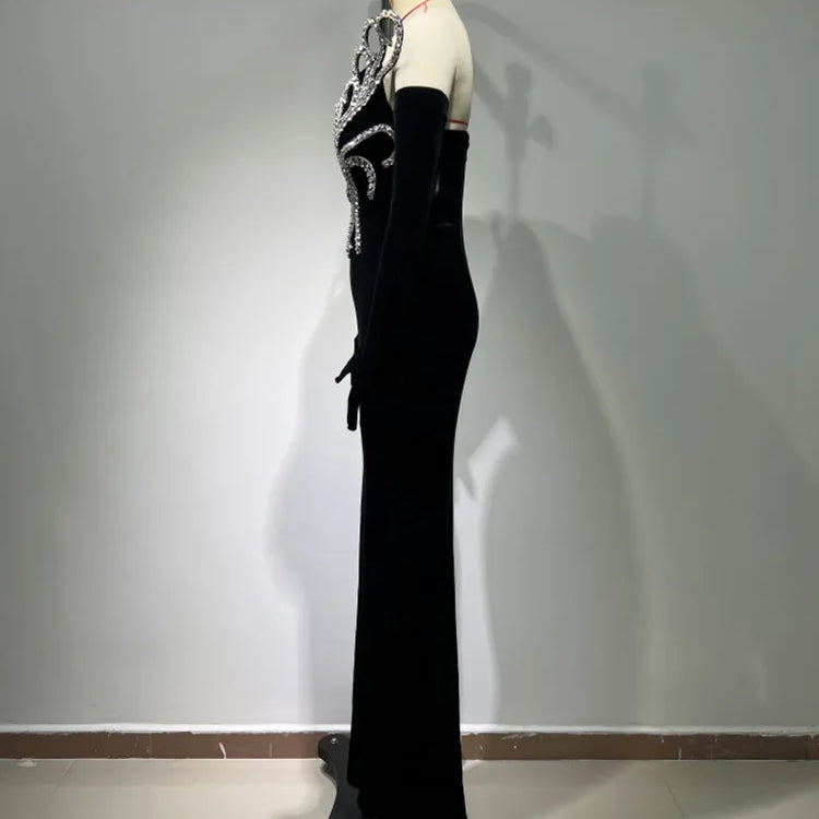 Women Long Sleeve With Gloves Off the Shoulder Floor-Length Dress Elegant Evening Party Prom Dress Vestido