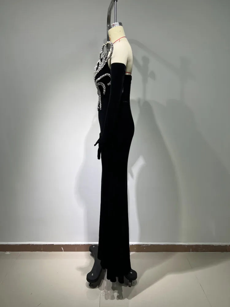 Women Long Sleeve With Gloves Off the Shoulder Floor-Length Dress Elegant Evening Party Prom Dress Vestido