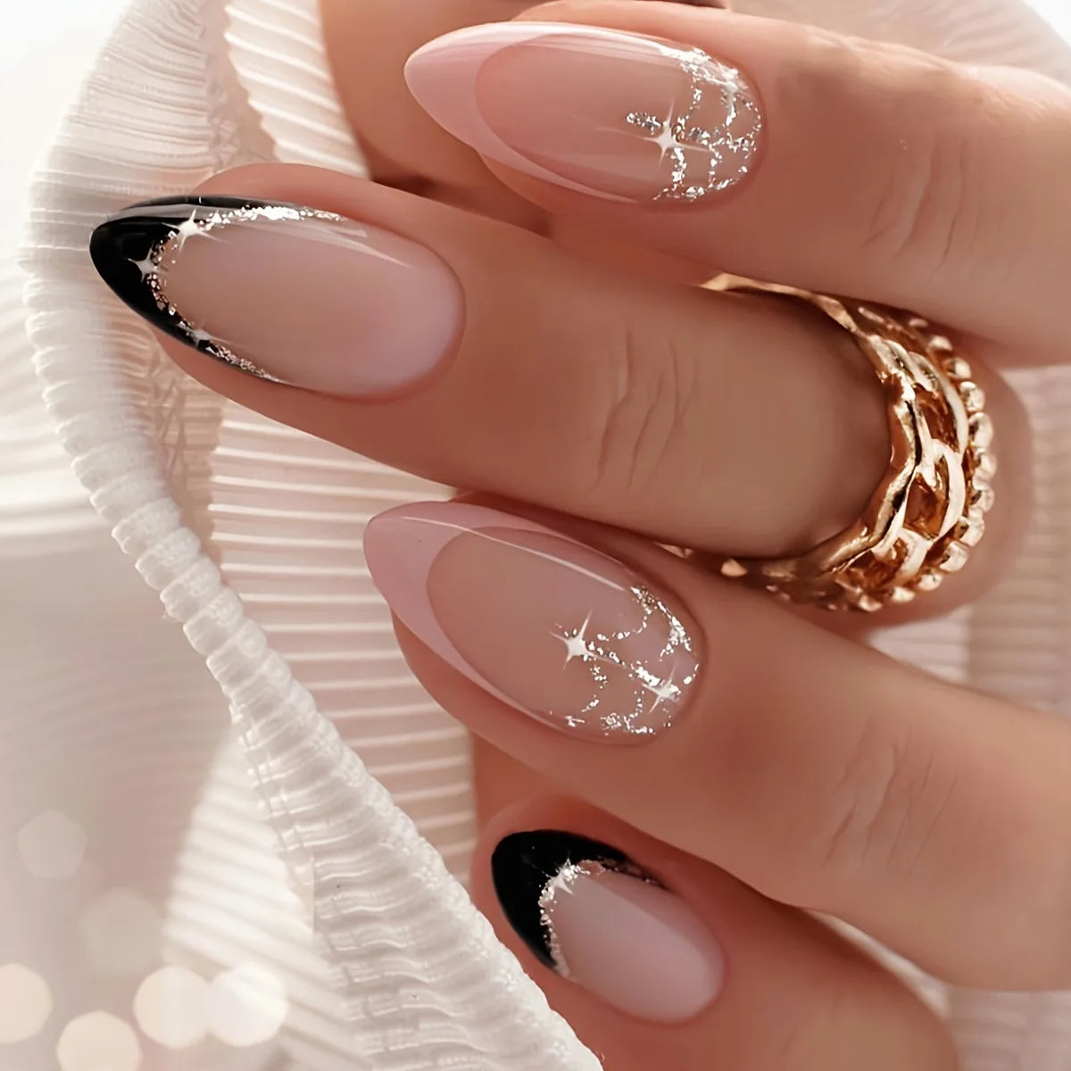 24Pcs Detachable False Nail Long Almond Fake Nail Colorful Gradient Cat's Eye Design Press on Nails Wearable Full Cover Manicure