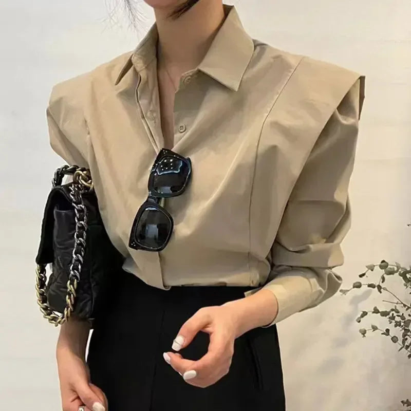 Women's Shirt Autumn 2023 New Chic Long-Sleeve Loose Blouses Street Elegant Tops Shirt OL office women blouses and tops shirts khaki